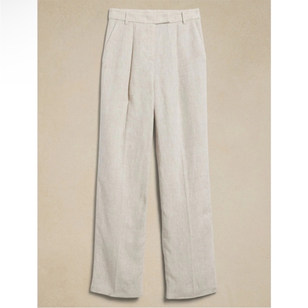 Banana Republic Lina Straight Leg 100% Linen Trousers Beige